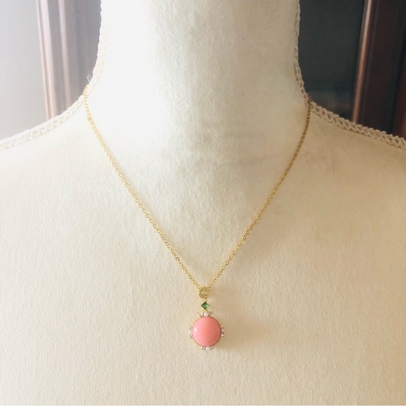 Elegant pink cabochon mini pearl crystal accent pendant on chain necklace - Picture 10 of 16